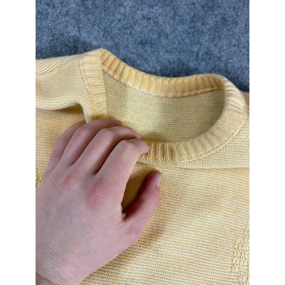 Vintage 60s Pullover Sweater Men Yellow Textured 3D Knit Floral Minimalist Large - Picture 6 of 8